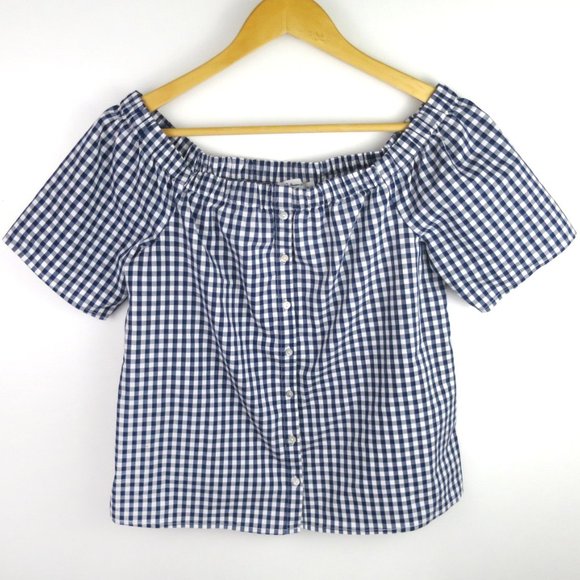 Reitmans Gingham Off The Shoulder Button Top XS - Picture 2 of 6